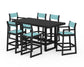 POLYWOOD EDGE Sling 7-Piece Bar Table Set — Black / Dupioni Aquamarine Sling