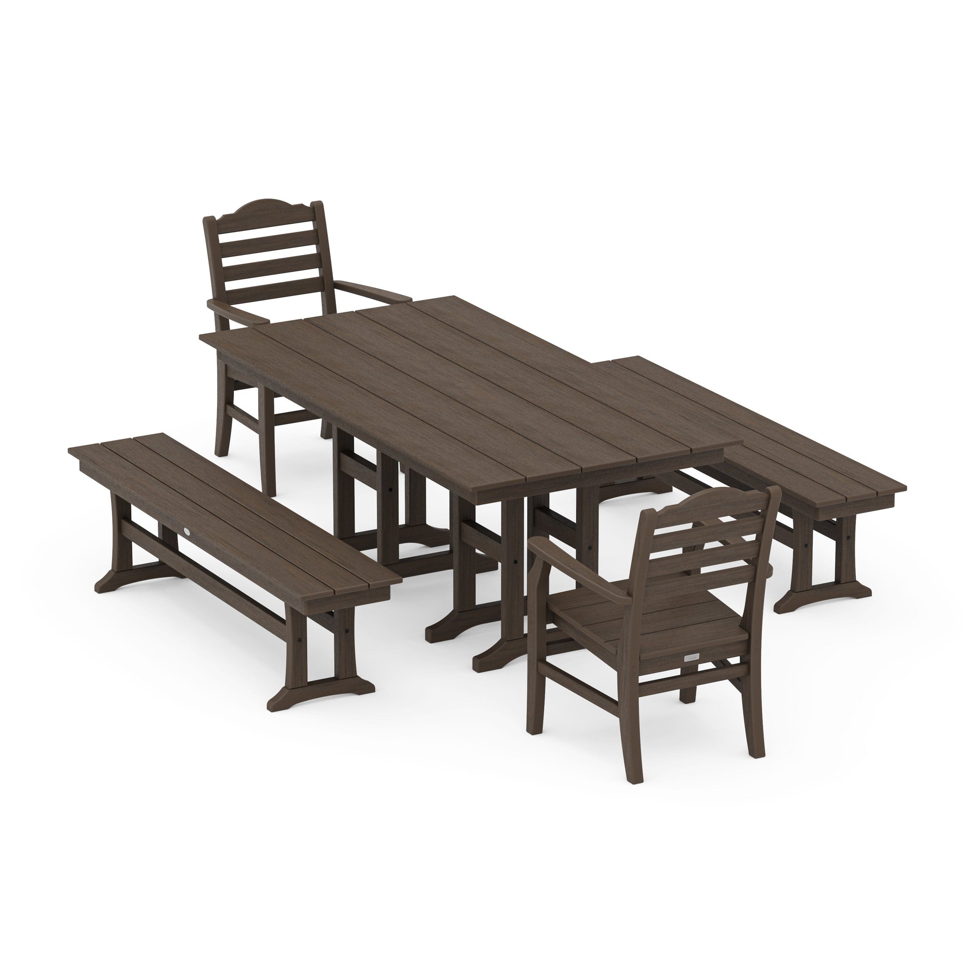 POLYWOOD Savannah 5-Piece Farmhouse Dining Set with Benches — Kona