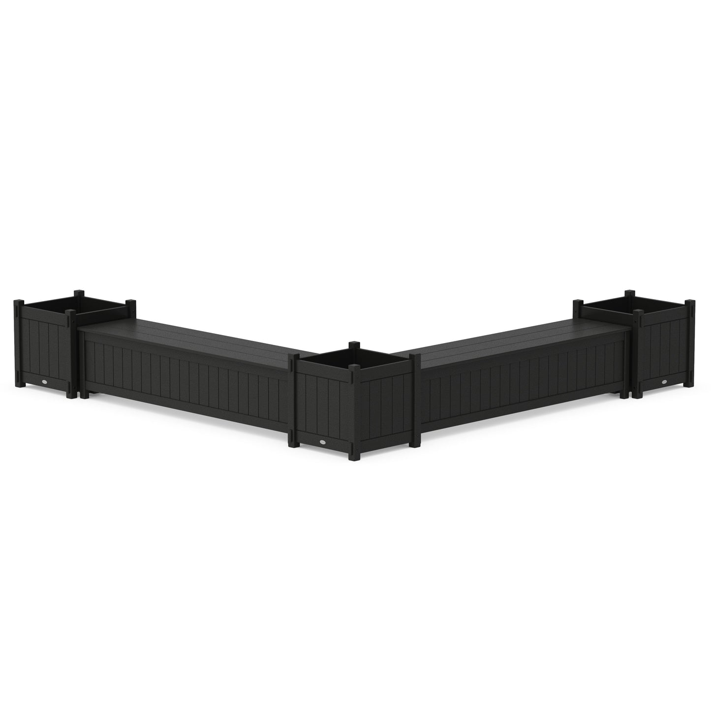 POLYWOOD 72" Vineyard L- Shaped Planter Storage Bench Corner Set- Large — Black