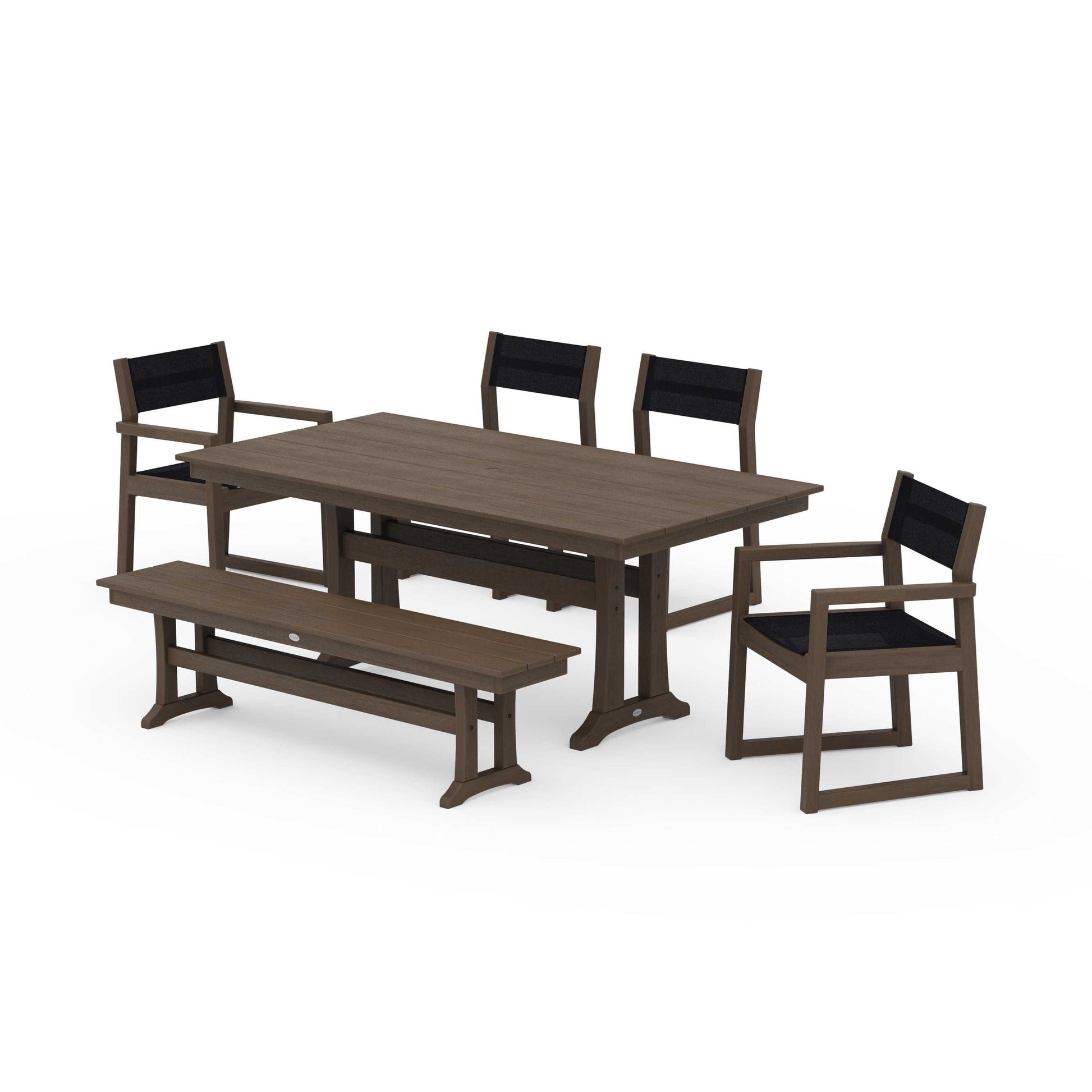 POLYWOOD EDGE Sling 6-Piece Farmhouse Dining Set With Trestle Legs — Kona / Black Sling