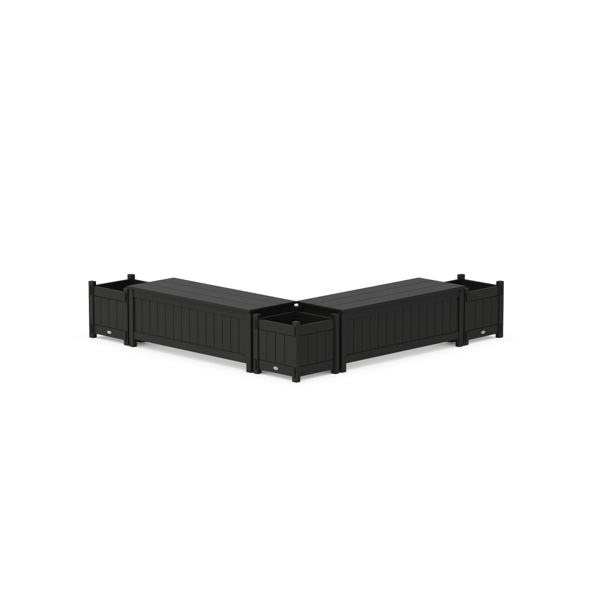 POLYWOOD 48" Vineyard L- Shaped Planter Storage Bench Corner Set — Black