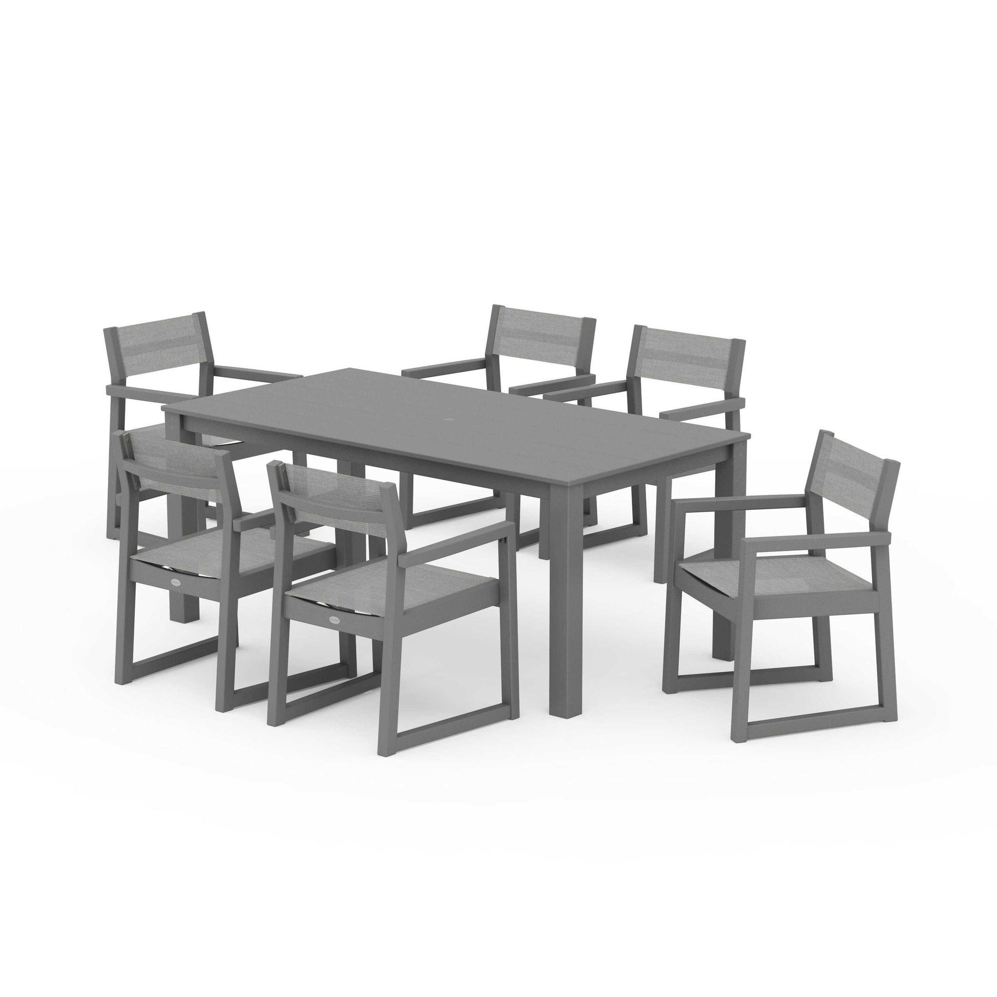 POLYWOOD EDGE Sling Arm Chair 7-Piece Parsons Dining Set — Slate Grey / Metallic Sling