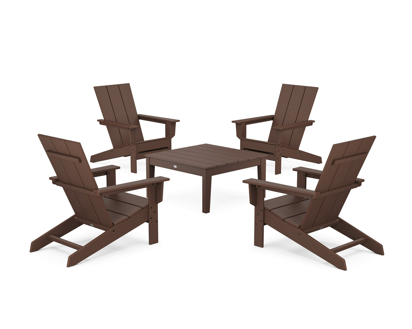 POLYWOOD 5-Piece Modern Studio Adirondack Chair Conversation Group — Mahogany