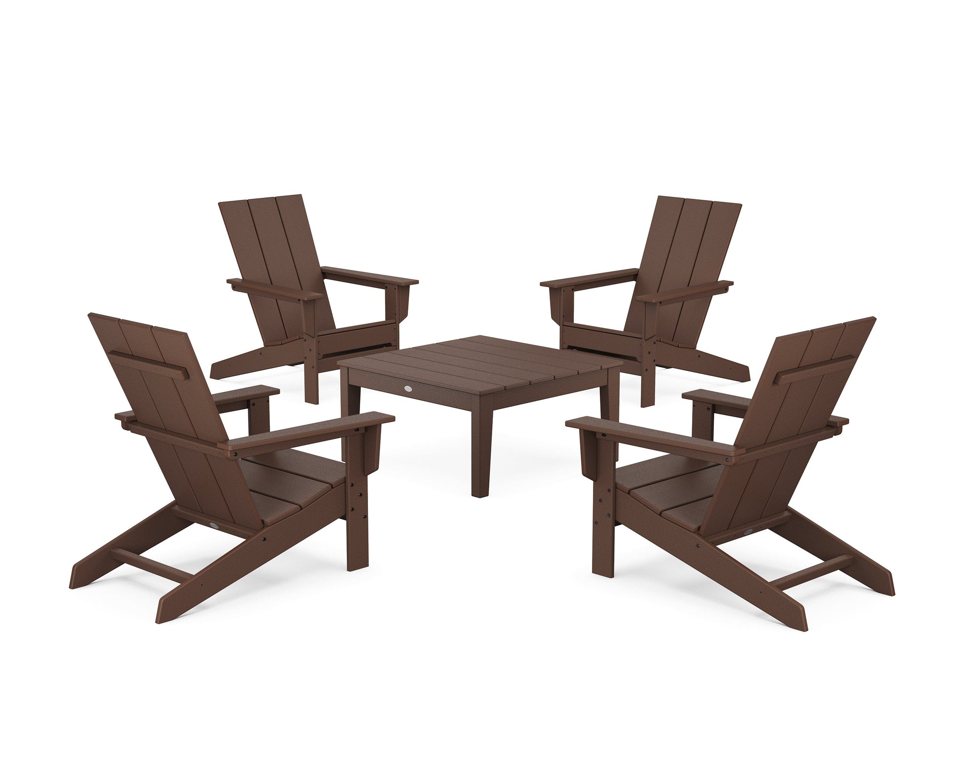 POLYWOOD 5-Piece Modern Studio Adirondack Chair Conversation Group — Mahogany