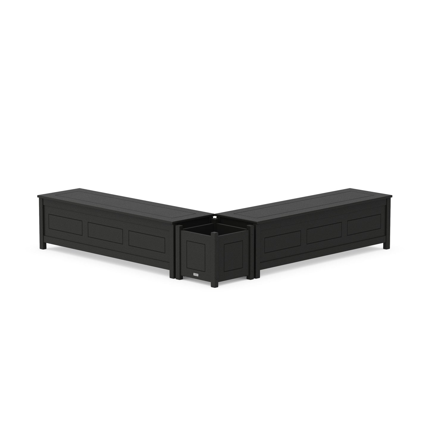 POLYWOOD 60" Country Living L- Shaped Planter Storage Bench Set — Black