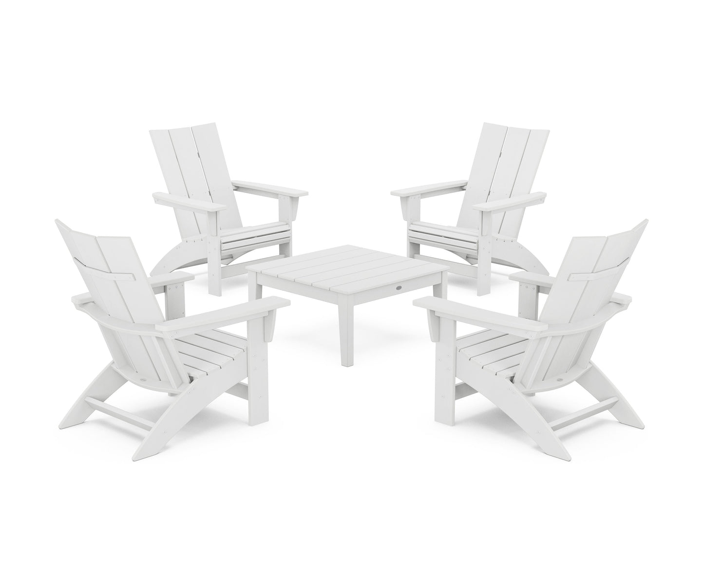 POLYWOOD 5-Piece Modern Grand Adirondack Chair Conversation Group — White