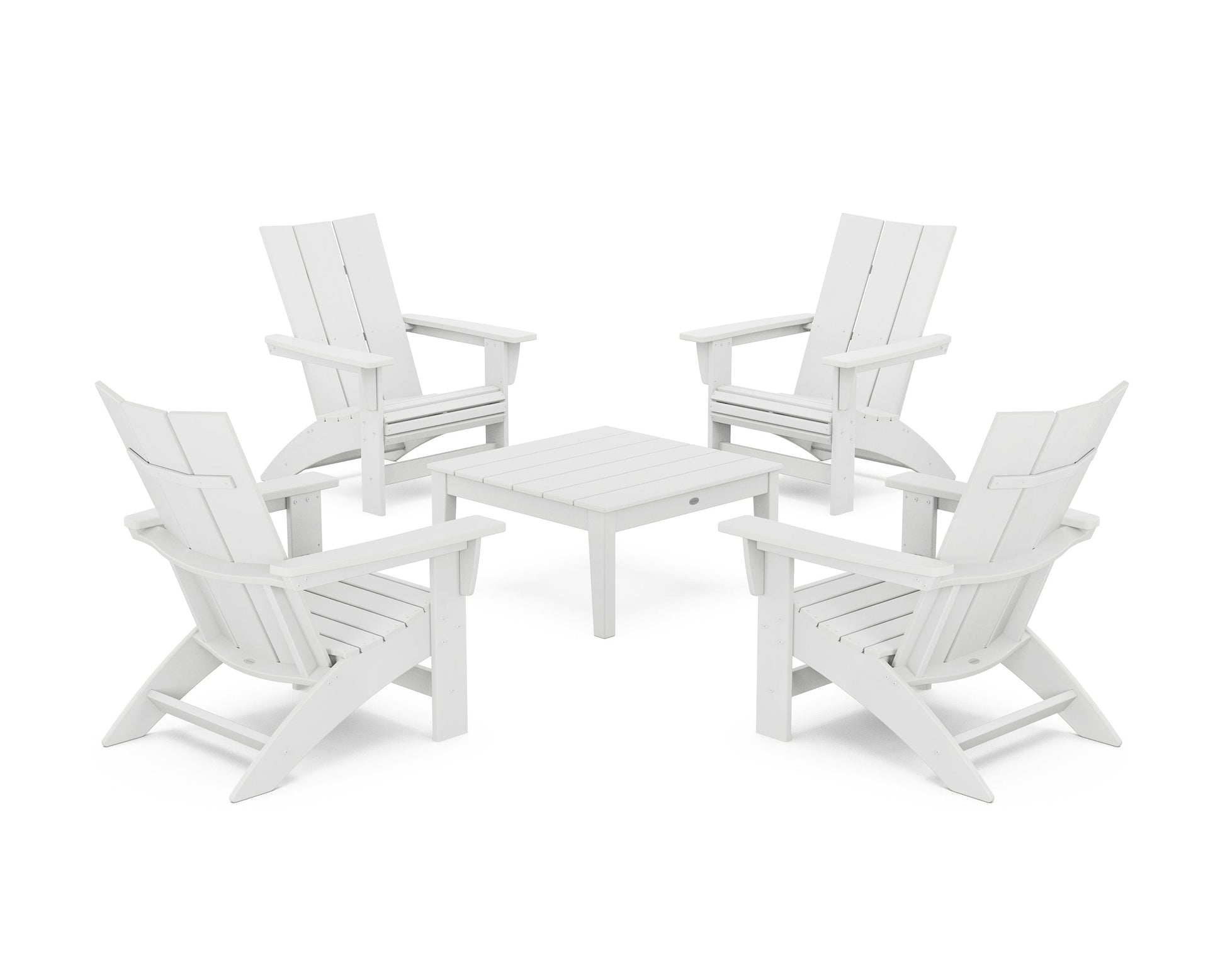 POLYWOOD 5-Piece Modern Grand Adirondack Chair Conversation Group — White