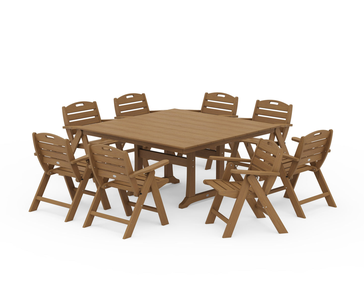 POLYWOOD Nautical Lowback 9-Piece Square Farmhouse Dining Set with Trestle Legs — Natural