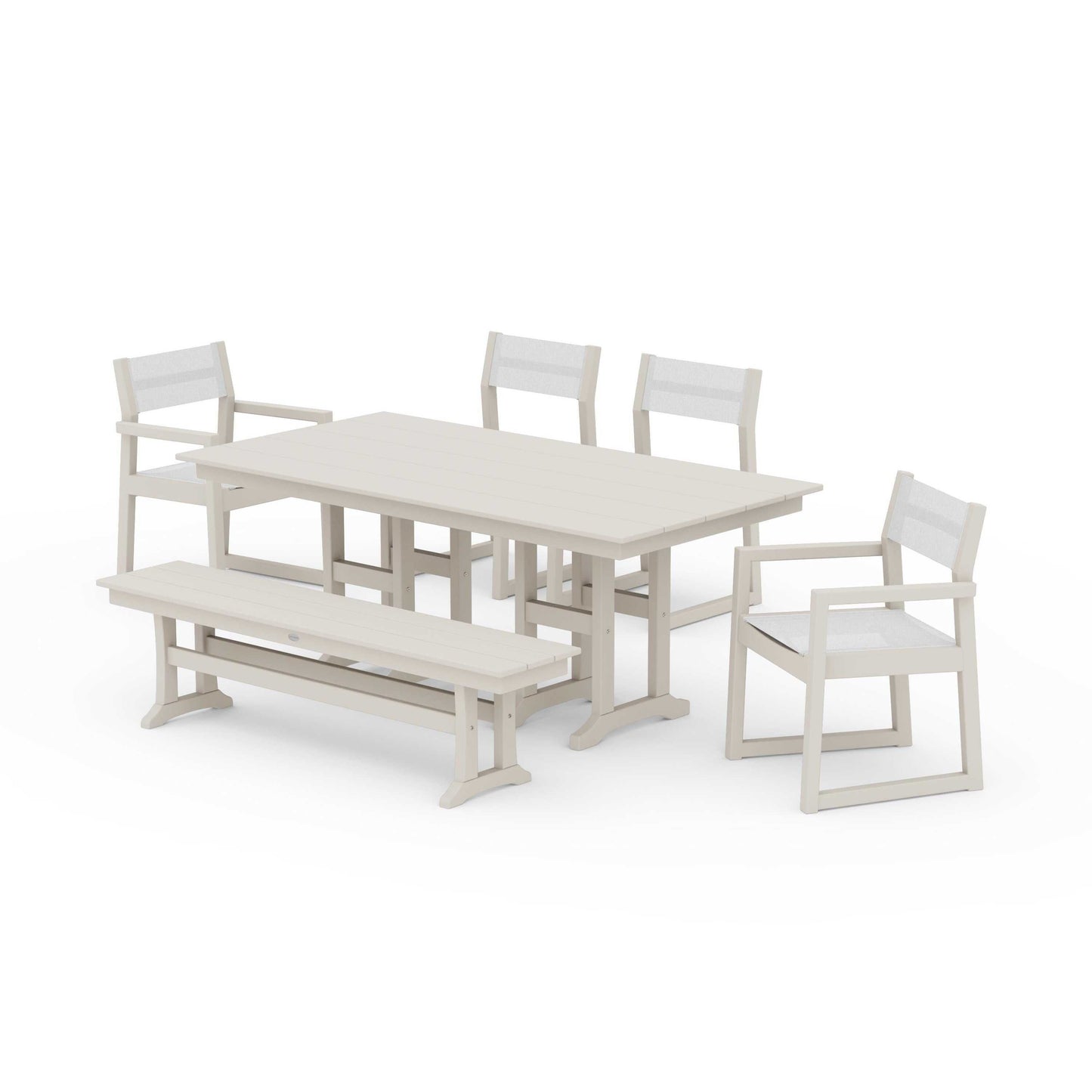 POLYWOOD EDGE Sling 6-Piece Farmhouse Dining Set — Sand / White Sling