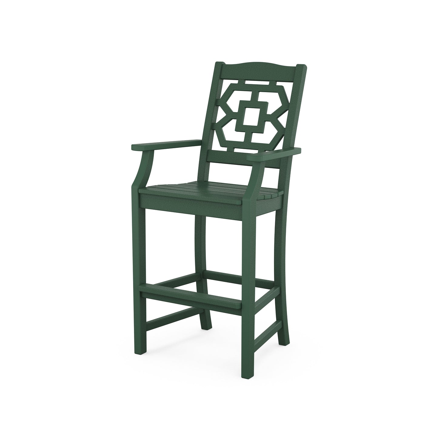 POLYWOOD Chinoiserie Bar Arm Chair — Green