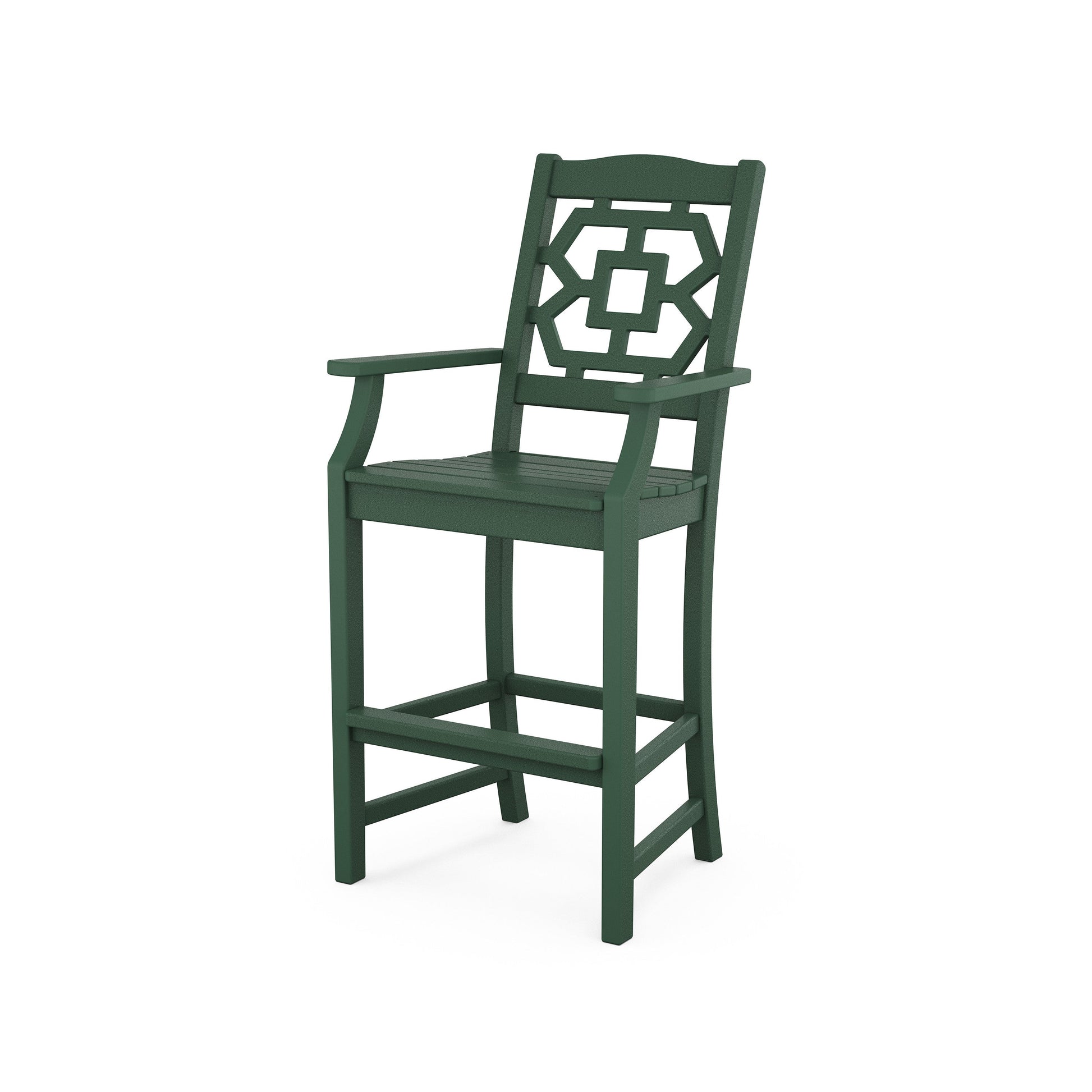 POLYWOOD Chinoiserie Bar Arm Chair — Green