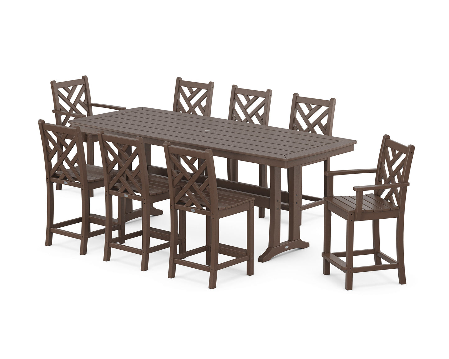 POLYWOOD Chippendale 9-Piece Counter Set with Trestle Legs — Mahogany