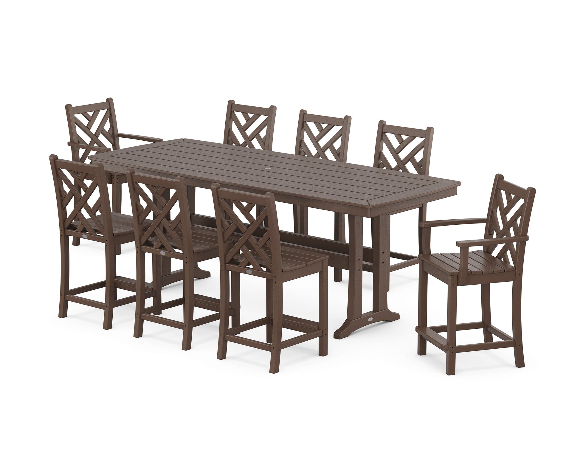POLYWOOD Chippendale 9-Piece Counter Set with Trestle Legs — Mahogany