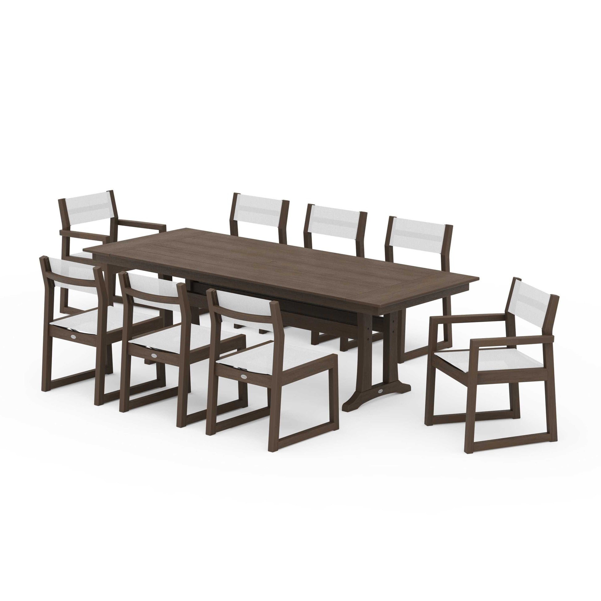POLYWOOD EDGE Sling 9-Piece Farmhouse Trestle Dining Set — Kona / White Sling