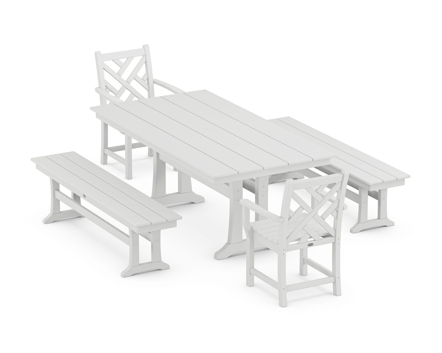 POLYWOOD Chippendale 5-Piece Farmhouse Dining Set With Trestle Legs — White