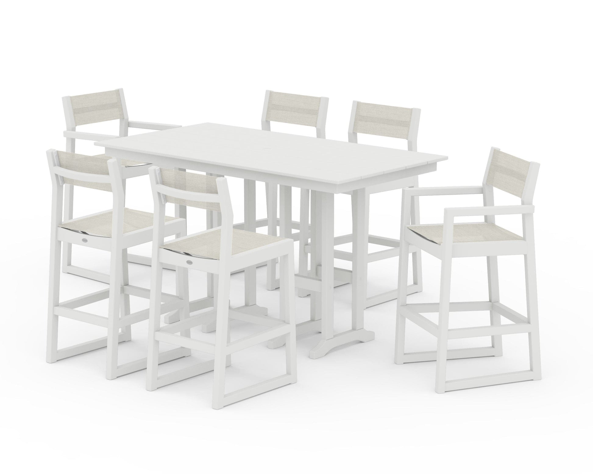 POLYWOOD EDGE Sling 7-Piece Farmhouse Bar Set — Vintage White / Parchment Sling