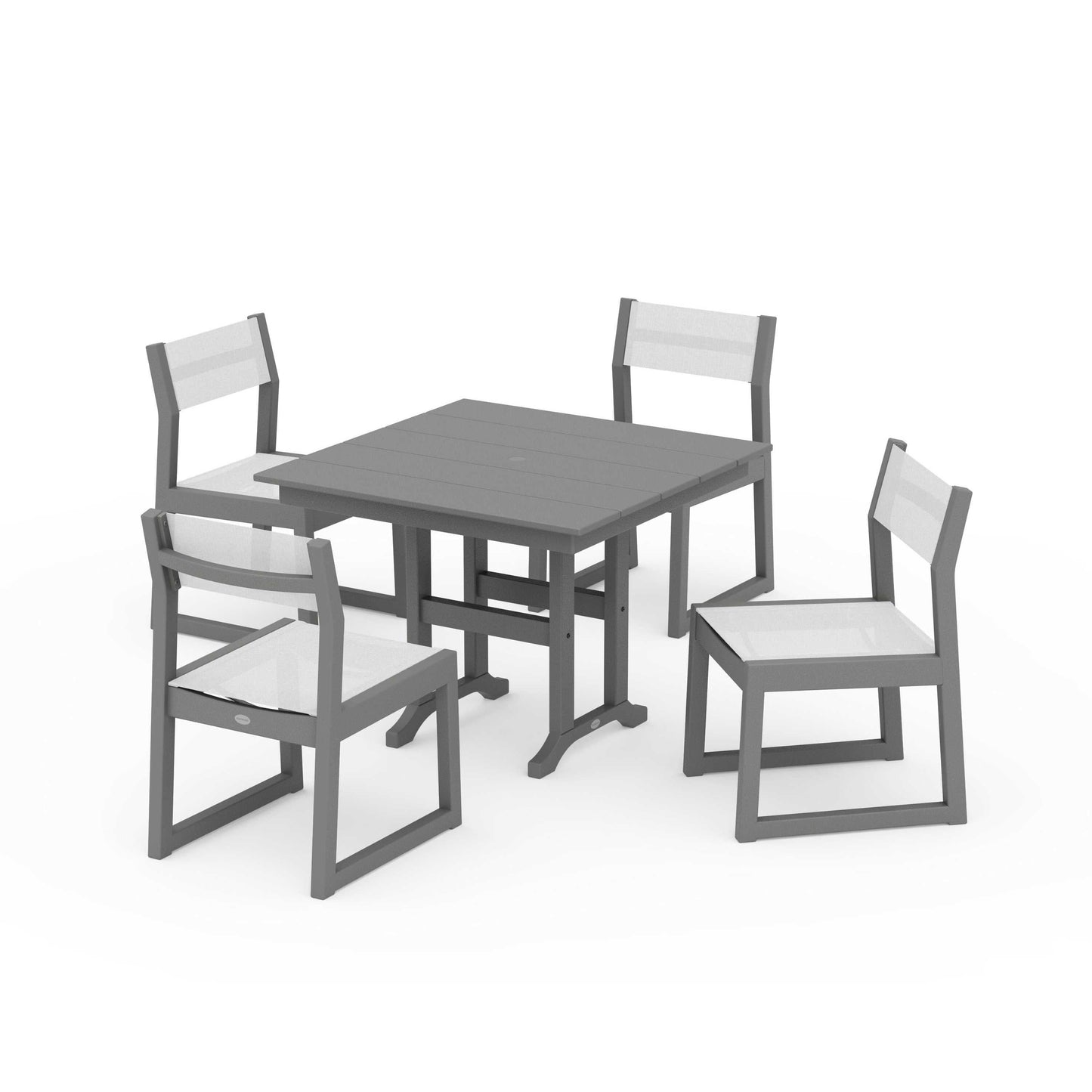 POLYWOOD EDGE Sling Side Chair 5-Piece Farmhouse Dining Set — Slate Grey / White Sling
