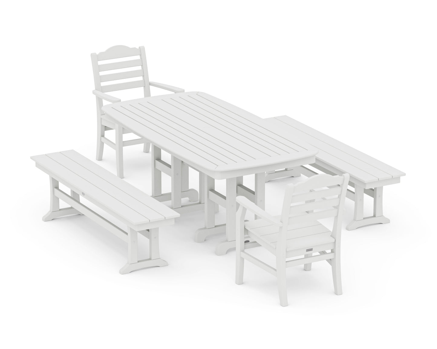 POLYWOOD Savannah 5-Piece Dining Set with Benches — Vintage White