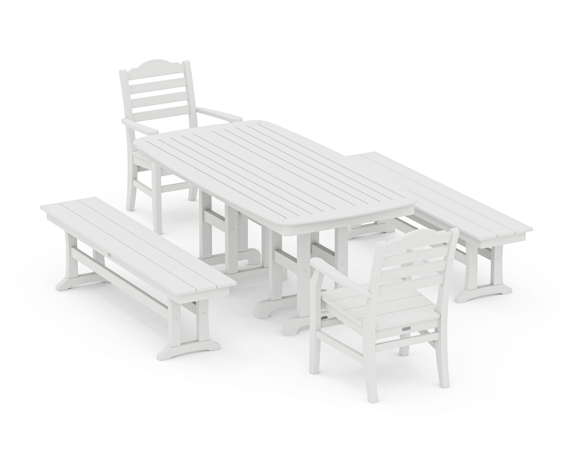 POLYWOOD Savannah 5-Piece Dining Set with Benches — Vintage White
