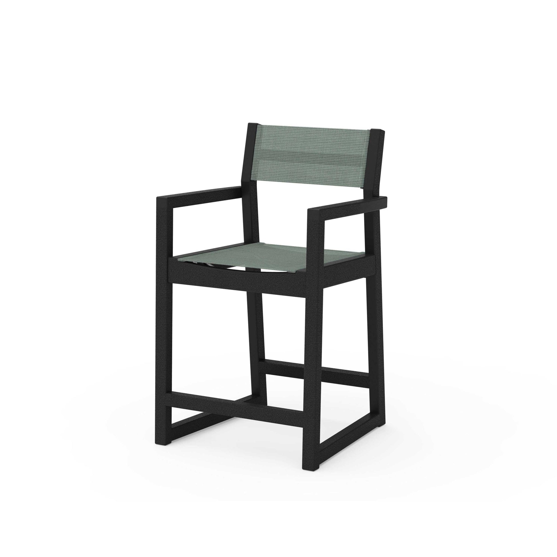 POLYWOOD EDGE Sling Counter Arm Chair — Black / Dupioni Sea Mist Sling
