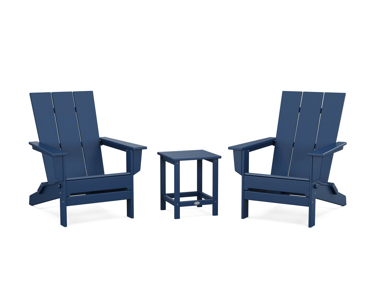 POLYWOOD 3-Piece Modern Studio Folding Adirondack Set — Navy