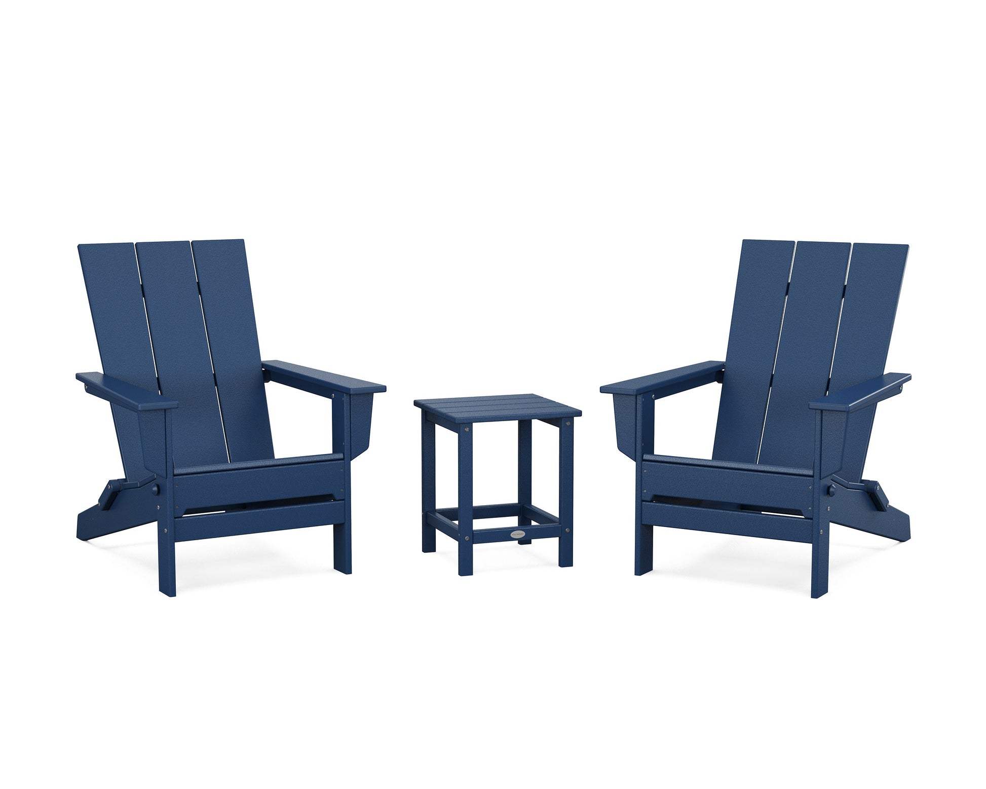 POLYWOOD 3-Piece Modern Studio Folding Adirondack Set — Navy
