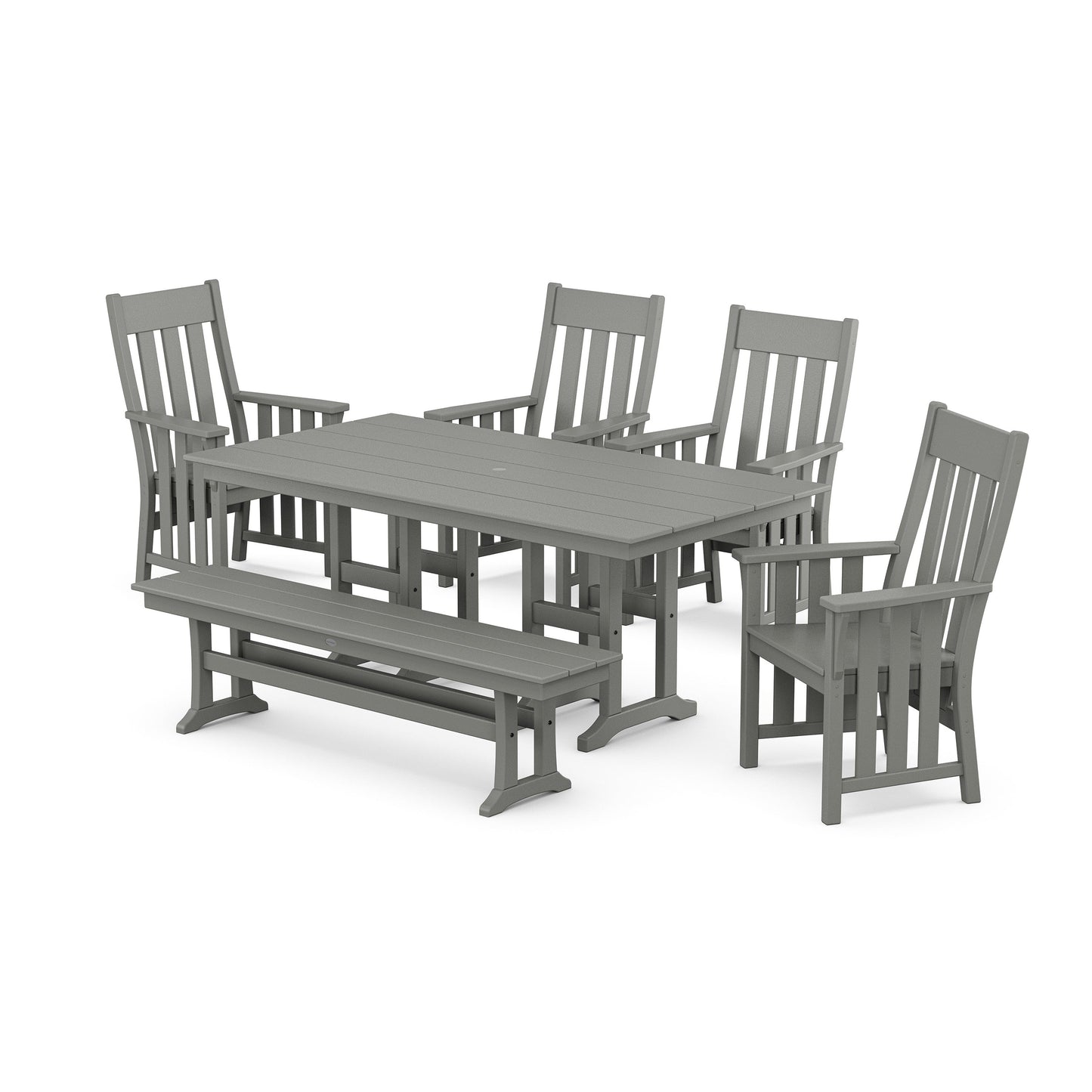POLYWOOD Acadia 6-Piece Farmhouse Dining Set with Bench — Slate Grey