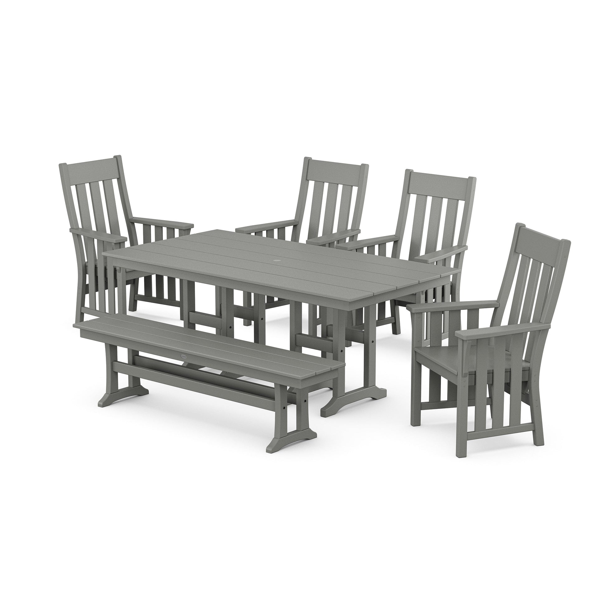 POLYWOOD Acadia 6-Piece Farmhouse Dining Set with Bench — Slate Grey