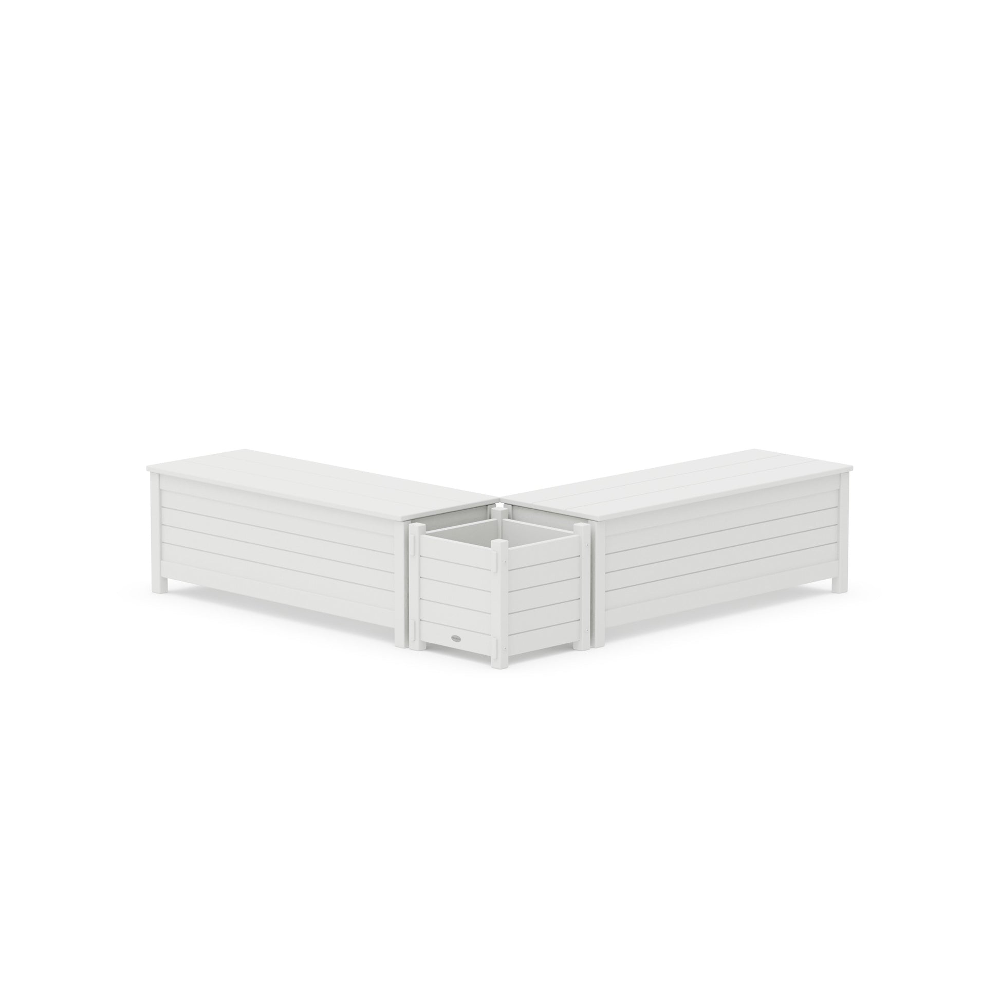POLYWOOD 48" Nautical L- Shaped Planter Storage Bench Set — White