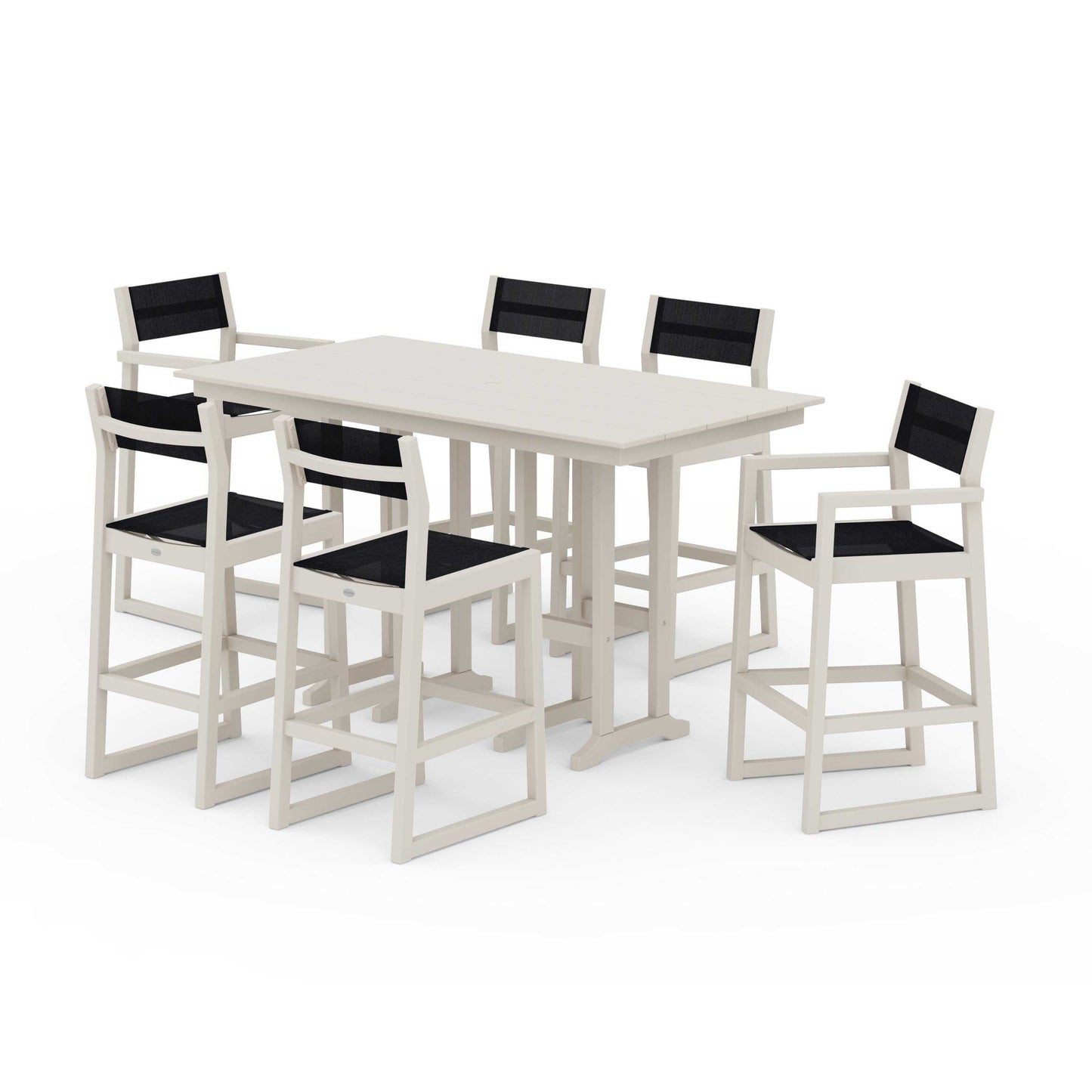 POLYWOOD EDGE Sling 7-Piece Farmhouse Bar Set — Sand / Black Sling