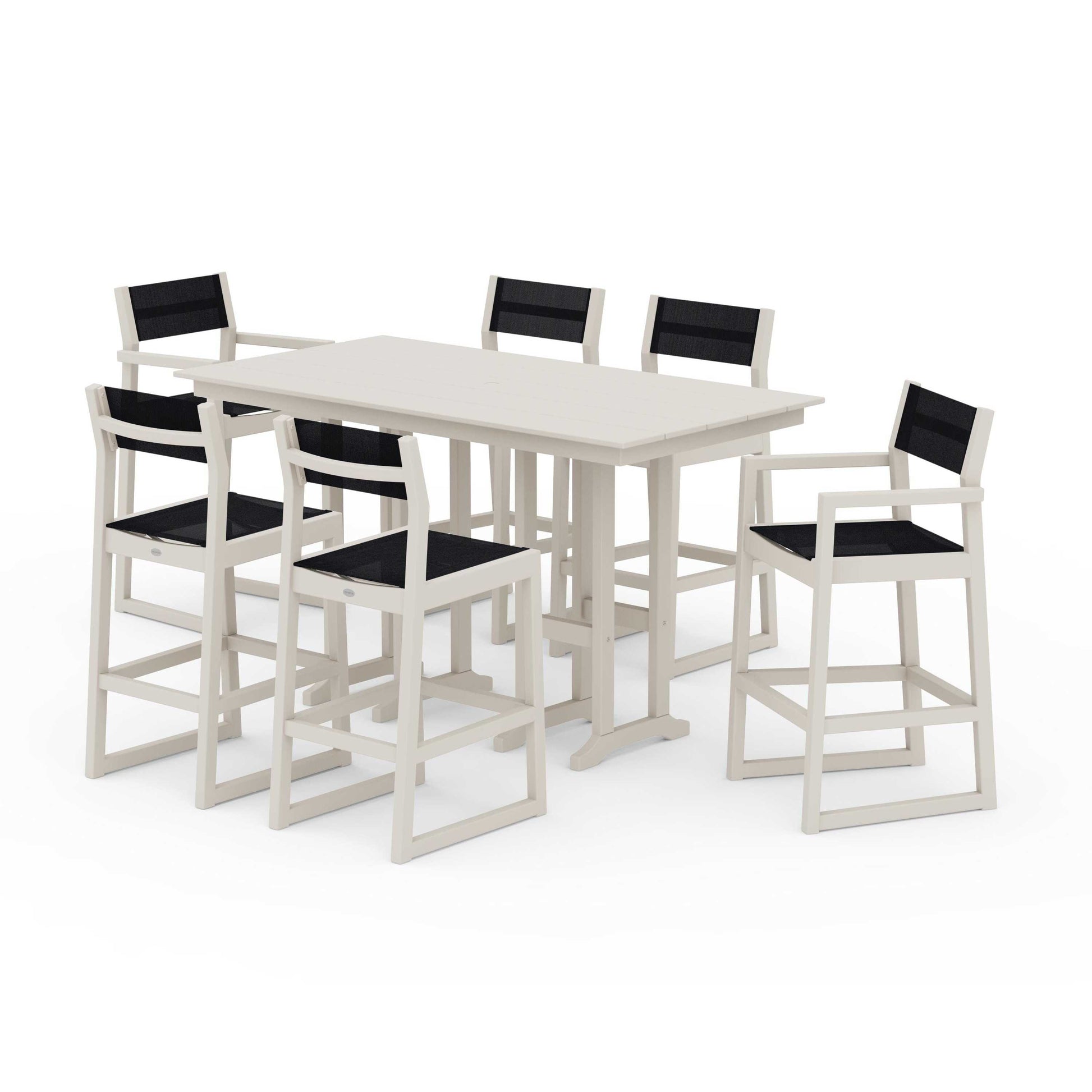 POLYWOOD EDGE Sling 7-Piece Farmhouse Bar Set — Sand / Black Sling