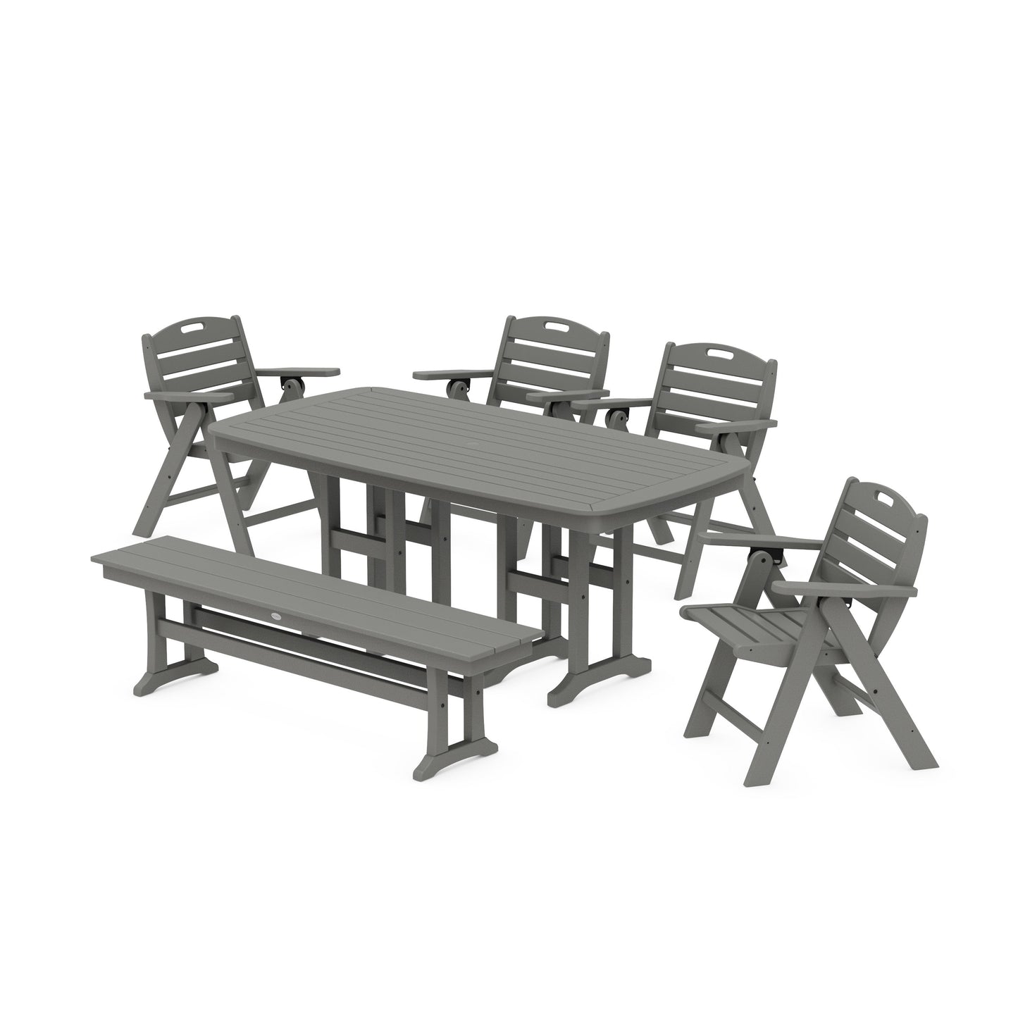 POLYWOOD Nautical Lowback 6-Piece Dining Set with Bench — Slate Grey