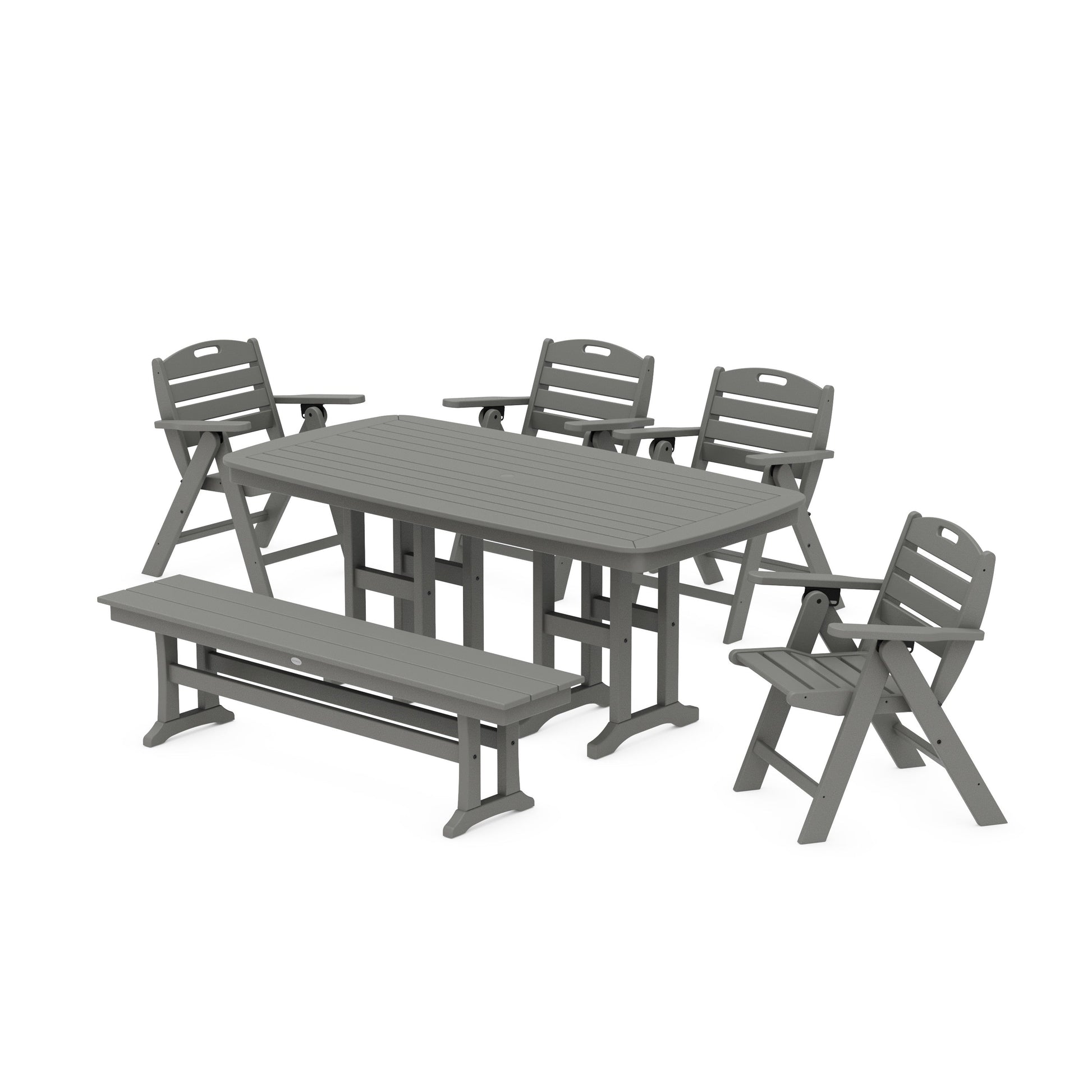 POLYWOOD Nautical Lowback 6-Piece Dining Set with Bench — Slate Grey