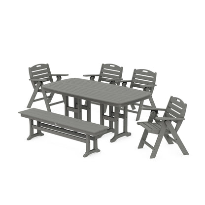 POLYWOOD Nautical Lowback 6-Piece Dining Set with Bench — Slate Grey