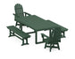 POLYWOOD Vineyard Curveback Adirondack Swivel Chair 5-Piece Dining Set with Benches — Green