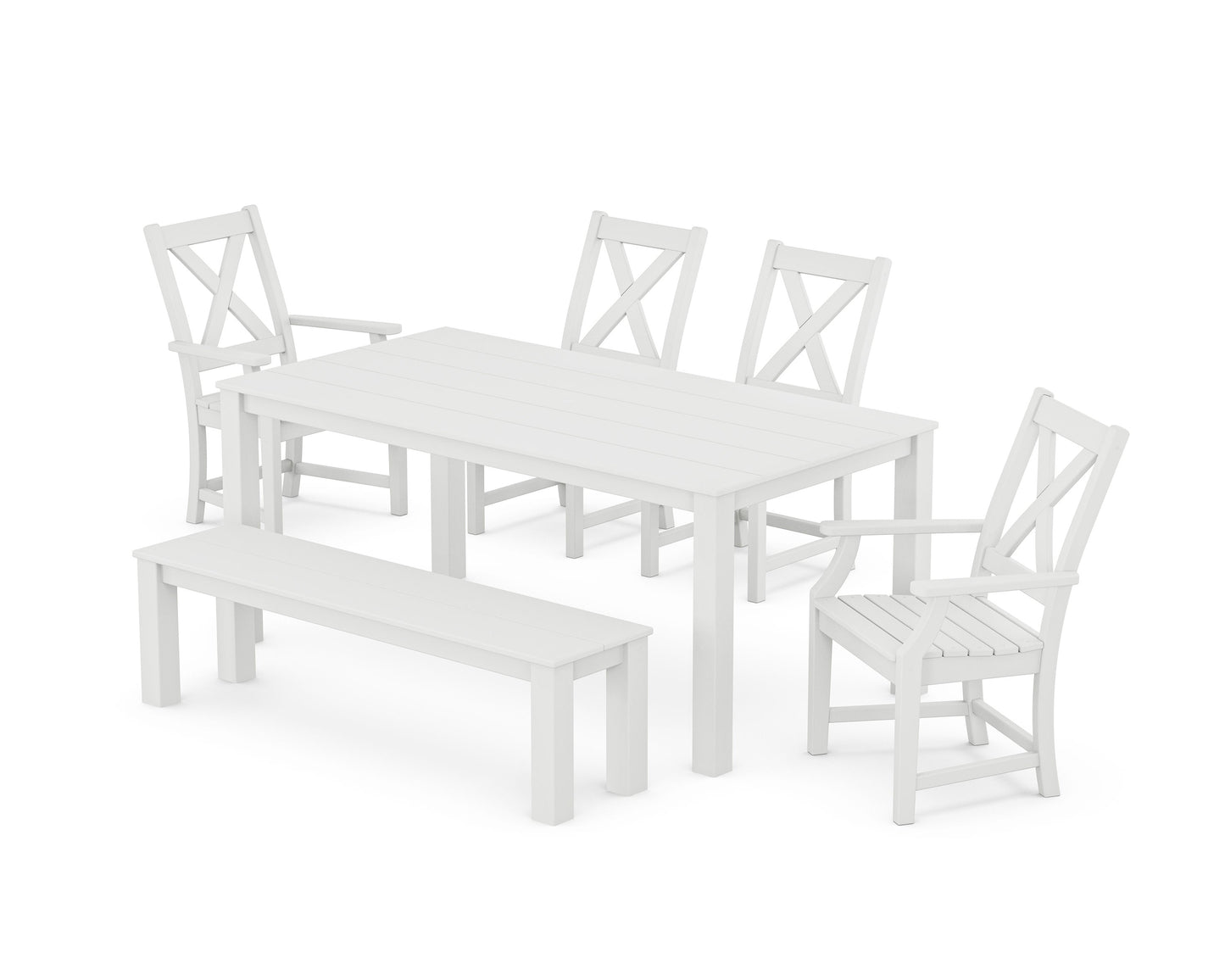 POLYWOOD Braxton 6-Piece Parsons Dining Set with Bench — White