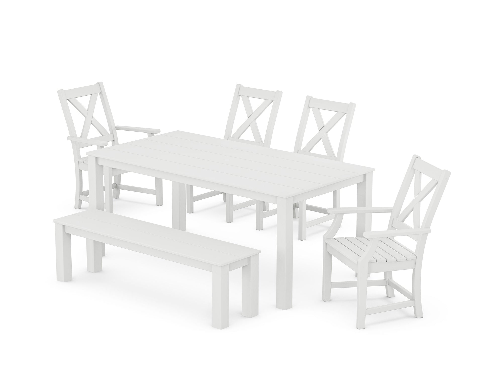 POLYWOOD Braxton 6-Piece Parsons Dining Set with Bench — White