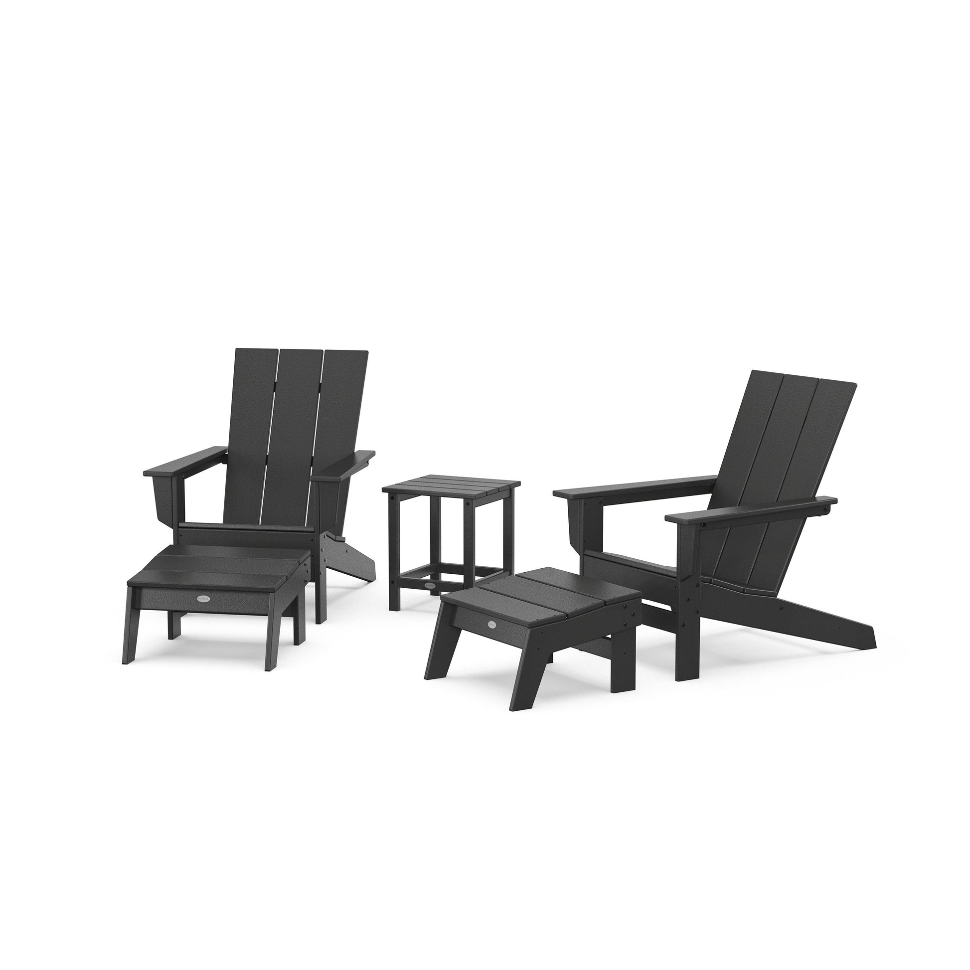 POLYWOOD 5-Piece Modern Studio Adirondack Set with Ottomans and Side Table — Black