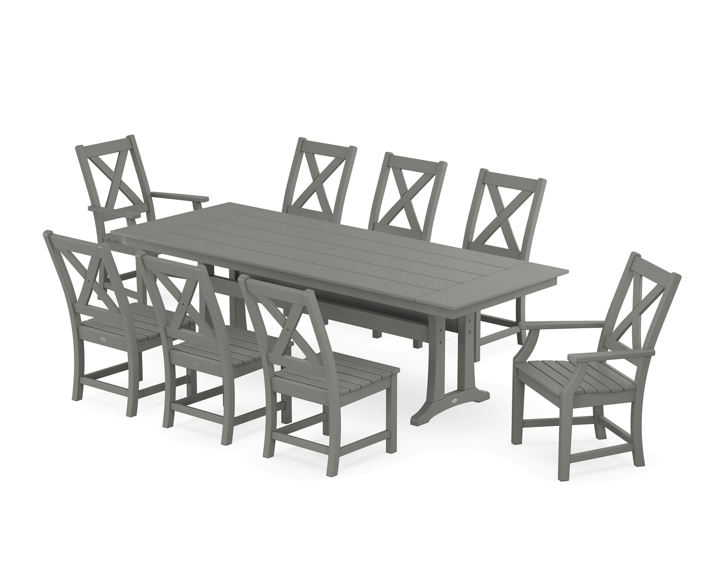 POLYWOOD Braxton 9-Piece Farmhouse Dining Set with Trestle Legs — Slate Grey