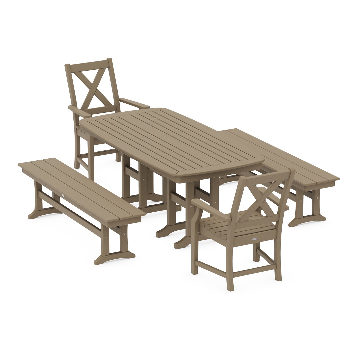 POLYWOOD Braxton 5-Piece Dining Set with Benches — Vintage Sahara