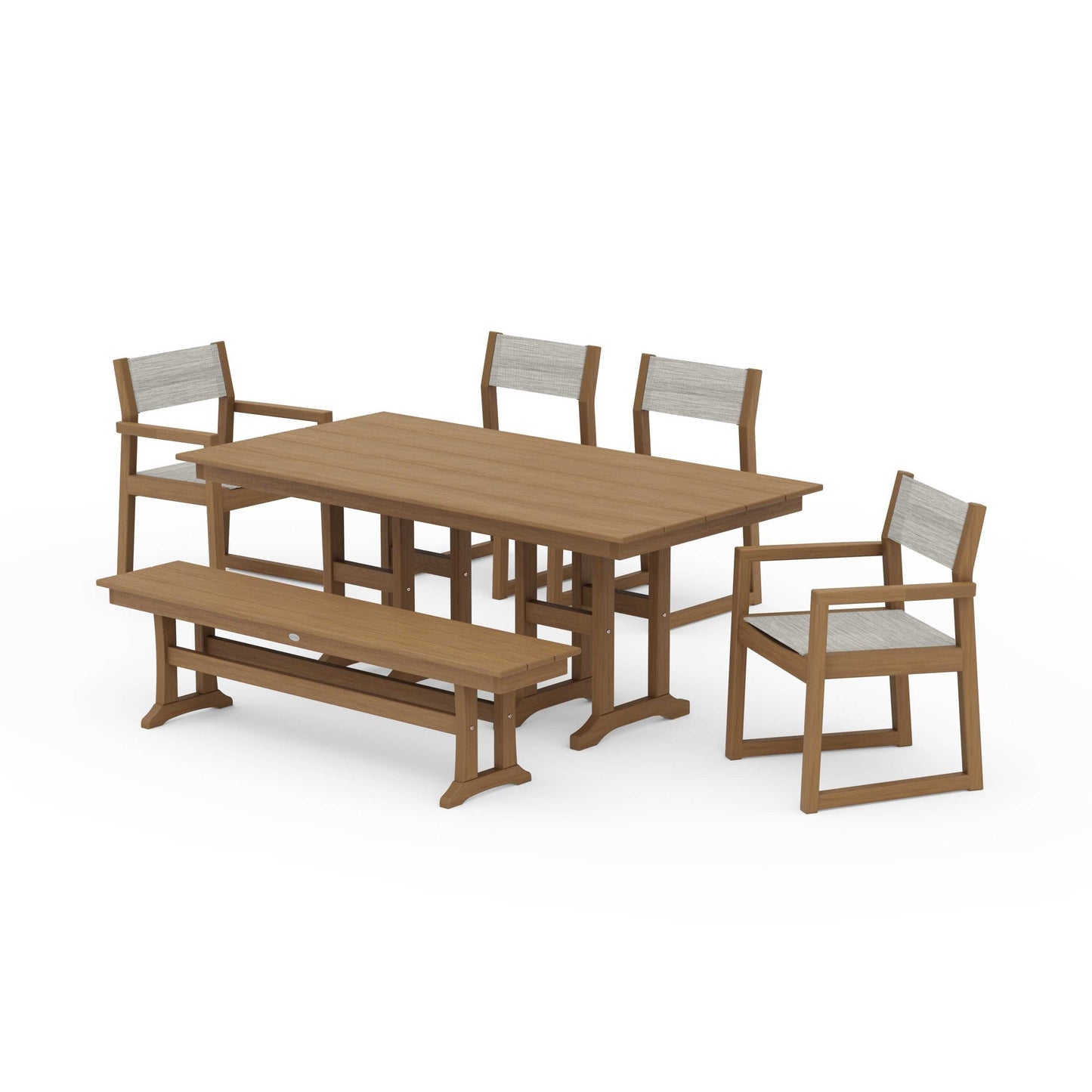 POLYWOOD EDGE Sling 6-Piece Farmhouse Dining Set — Natural / Birch Sling