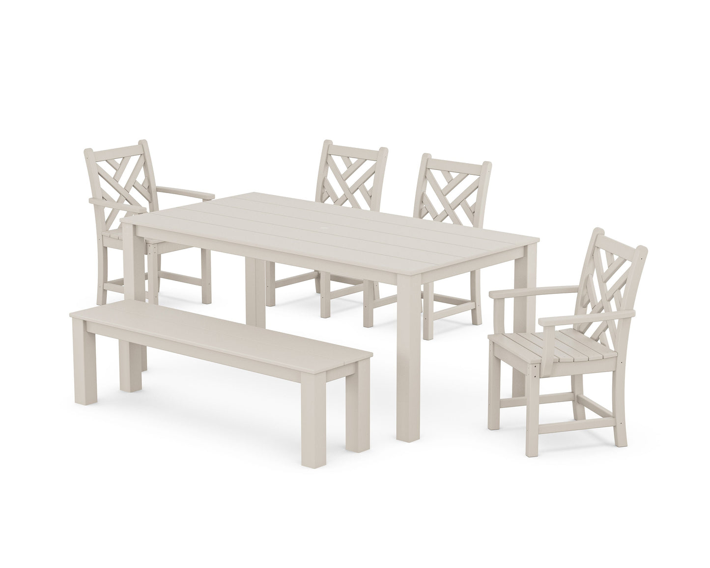 POLYWOOD Chippendale 6-Piece Parsons Dining Set with Bench — Sand