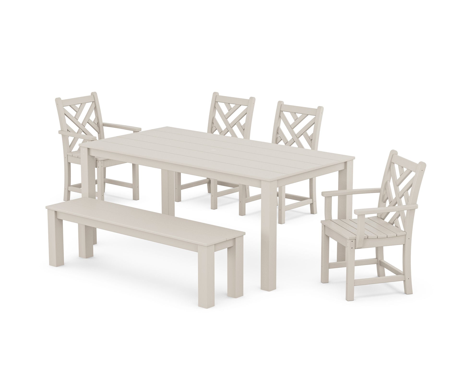 POLYWOOD Chippendale 6-Piece Parsons Dining Set with Bench — Sand