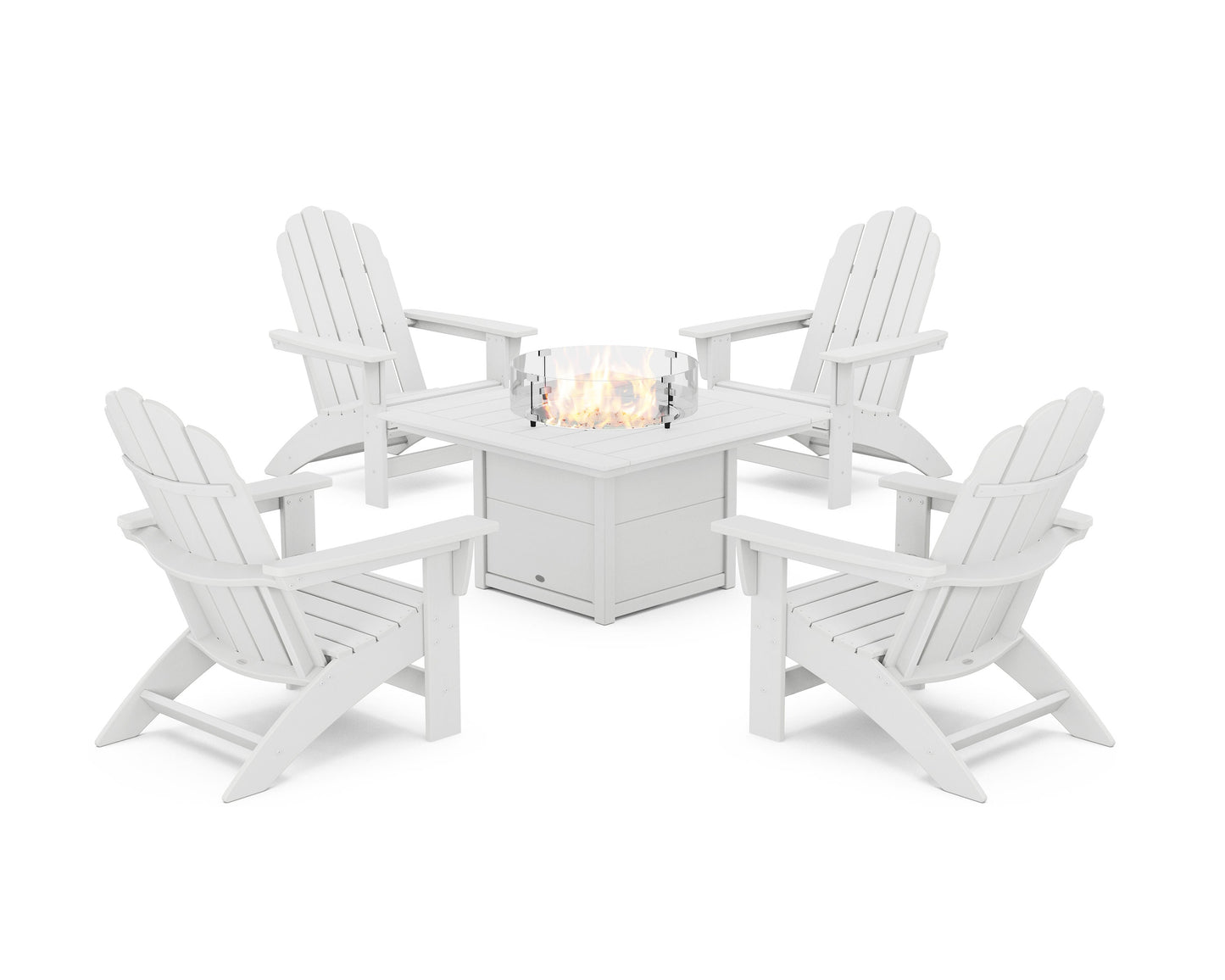 POLYWOOD 5-Piece Vineyard Grand Adirondack Conversation Set with Fire Pit Table — White