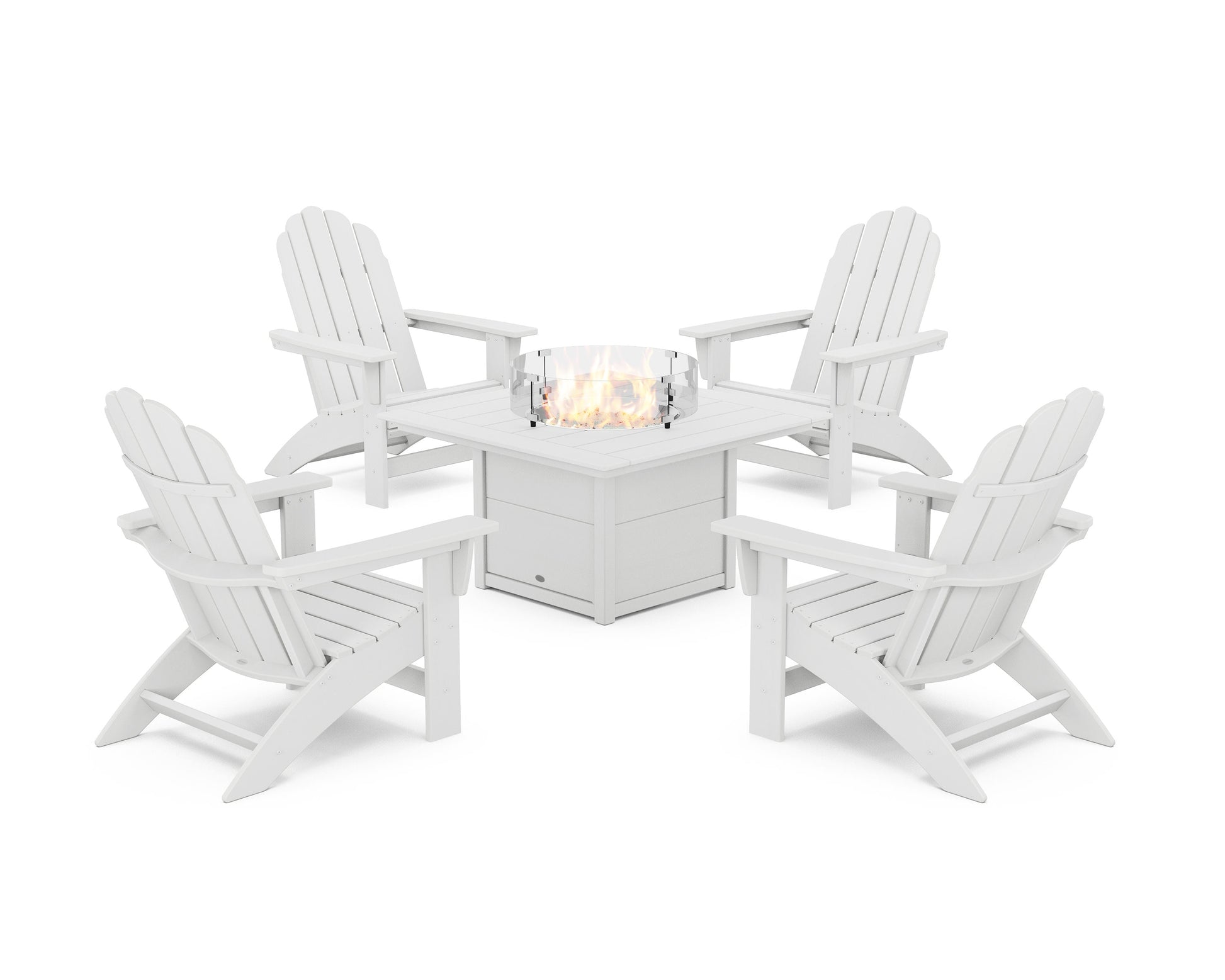 POLYWOOD 5-Piece Vineyard Grand Adirondack Conversation Set with Fire Pit Table — White