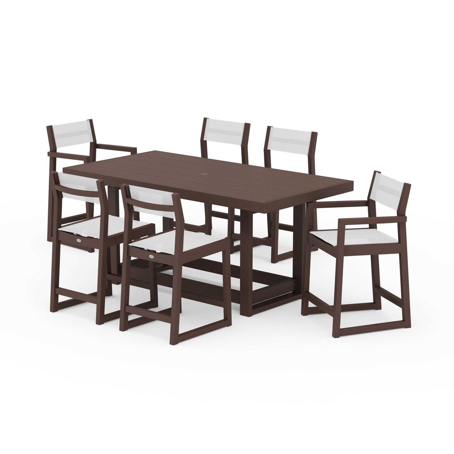 POLYWOOD EDGE Sling 7-Piece Counter Table Set — Mahogany / White Sling