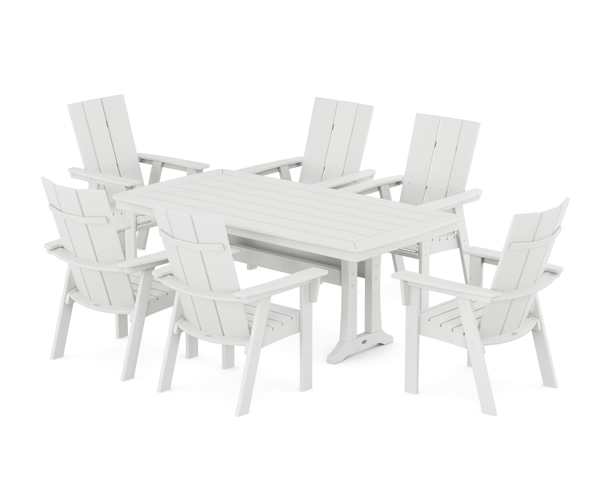 POLYWOOD Modern Curveback Adirondack 7-Piece Dining Set with Trestle Legs — White