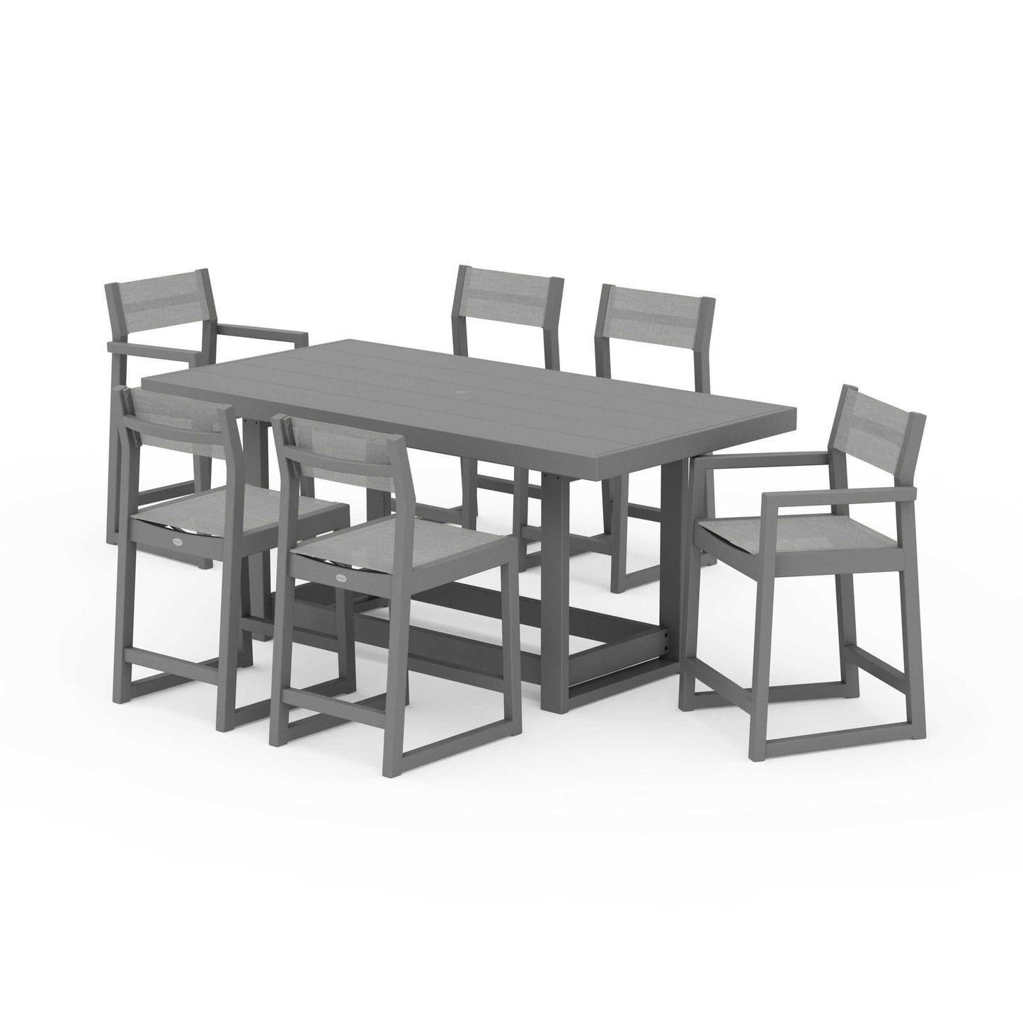 POLYWOOD EDGE Sling 7-Piece Counter Table Set — Slate Grey / Metallic Sling