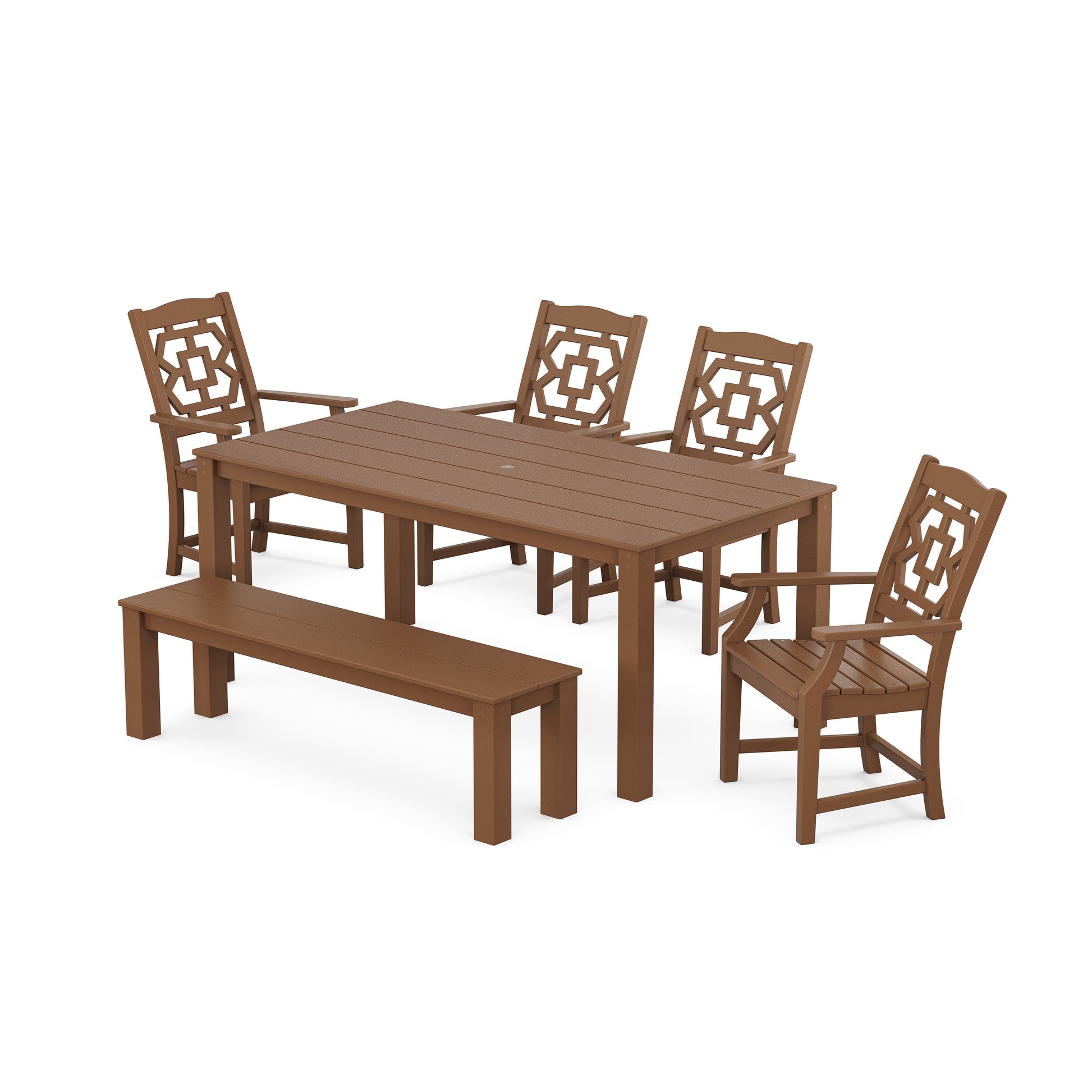 POLYWOOD Chinoiserie 6-Piece Parsons Dining Set with Bench — Teak