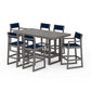 POLYWOOD EDGE Sling 7-Piece Bar Table Set — Driftwood / Navy Blue Sling